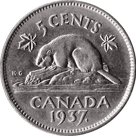 1937 Canadian 5-cent nickel obverse