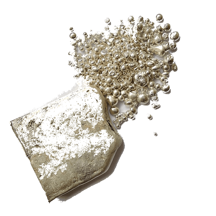 Silver ingot and granules